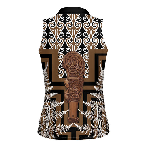 Wahaika New Zealand Women Sleeveless Polo Shirt Maori Weapon Kowhaiwhai Fern Poutama Motifs