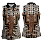 Wahaika New Zealand Women Sleeveless Polo Shirt Maori Weapon Kowhaiwhai Fern Poutama Motifs