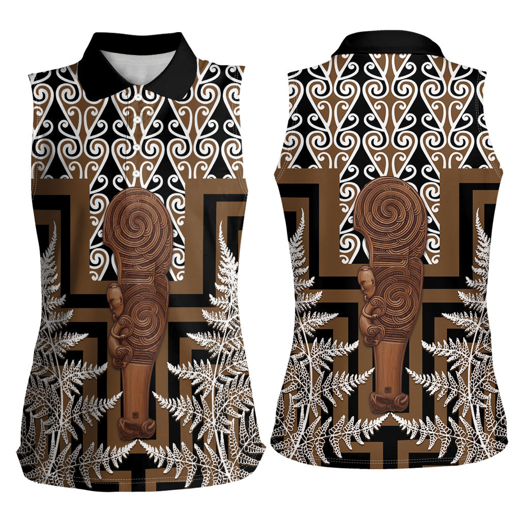 Wahaika New Zealand Women Sleeveless Polo Shirt Maori Weapon Kowhaiwhai Fern Poutama Motifs