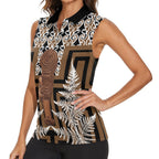 Wahaika New Zealand Women Sleeveless Polo Shirt Maori Weapon Kowhaiwhai Fern Poutama Motifs