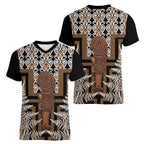 Wahaika New Zealand Women V-Neck T-Shirt Maori Weapon Kowhaiwhai Fern Poutama Motifs