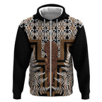 Wahaika New Zealand Zip Hoodie Maori Weapon Kowhaiwhai Fern Poutama Motifs