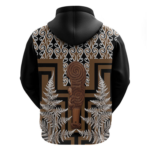 Wahaika New Zealand Zip Hoodie Maori Weapon Kowhaiwhai Fern Poutama Motifs