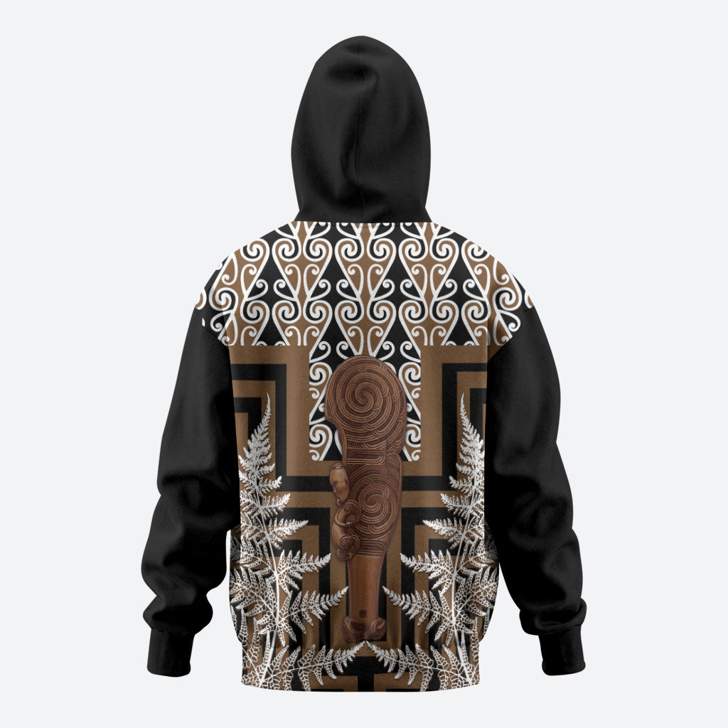 Wahaika New Zealand Zip Hoodie Maori Weapon Kowhaiwhai Fern Poutama Motifs