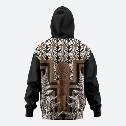 Wahaika New Zealand Zip Hoodie Maori Weapon Kowhaiwhai Fern Poutama Motifs