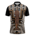Wahaika New Zealand Zipper Polo Shirt Maori Weapon Kowhaiwhai Fern Poutama Motifs