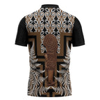 Wahaika New Zealand Zipper Polo Shirt Maori Weapon Kowhaiwhai Fern Poutama Motifs
