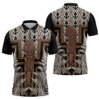Wahaika New Zealand Zipper Polo Shirt Maori Weapon Kowhaiwhai Fern Poutama Motifs