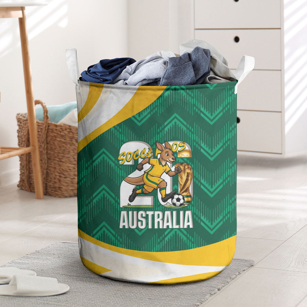 Australia 2026 Soccer Laundry Basket Go Socceroos Kangaroo Mascot Green Sporty