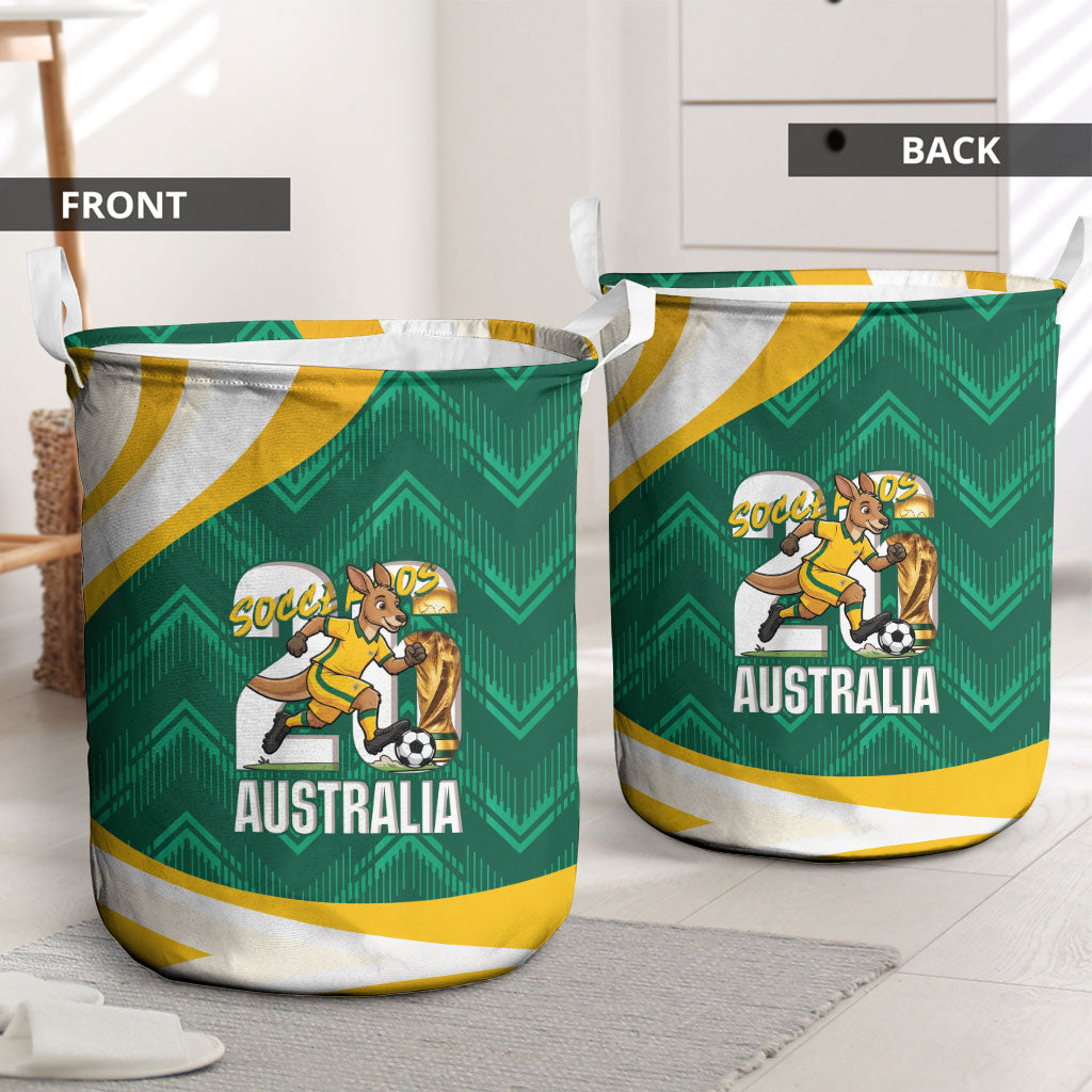 Australia 2026 Soccer Laundry Basket Go Socceroos Kangaroo Mascot Green Sporty