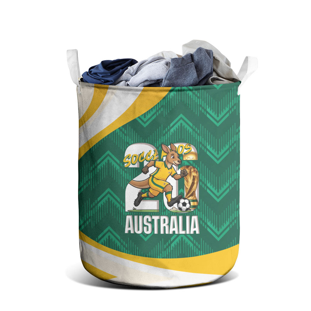 Australia 2026 Soccer Laundry Basket Go Socceroos Kangaroo Mascot Green Sporty