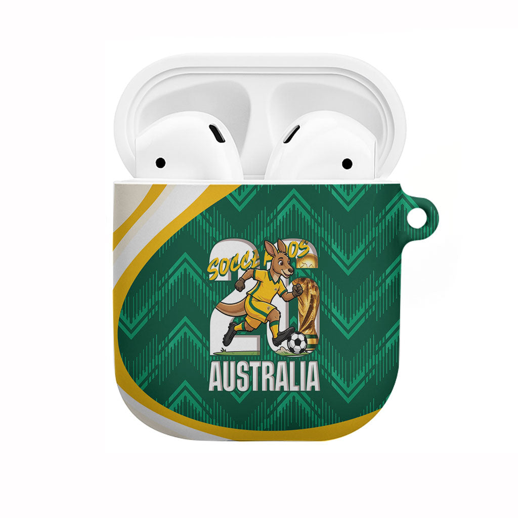 Australia 2026 Soccer AirPods Case Go Socceroos Kangaroo Mascot Green Sporty