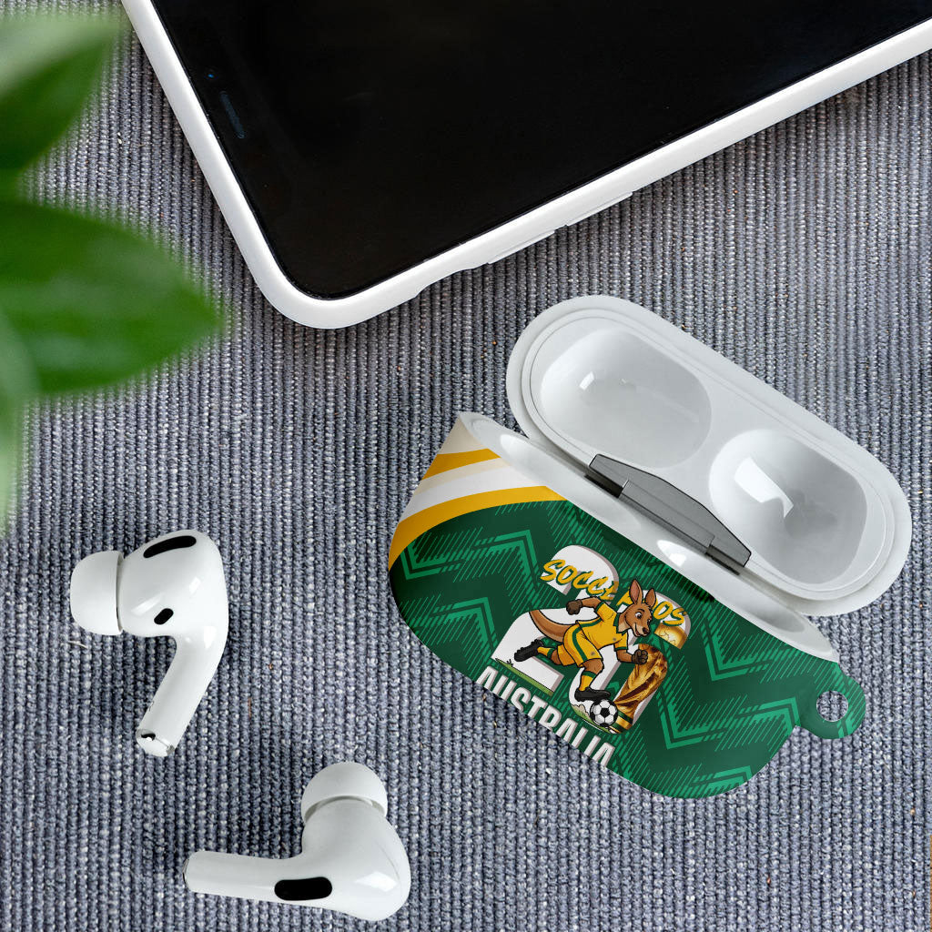 Australia 2026 Soccer AirPods Case Go Socceroos Kangaroo Mascot Green Sporty