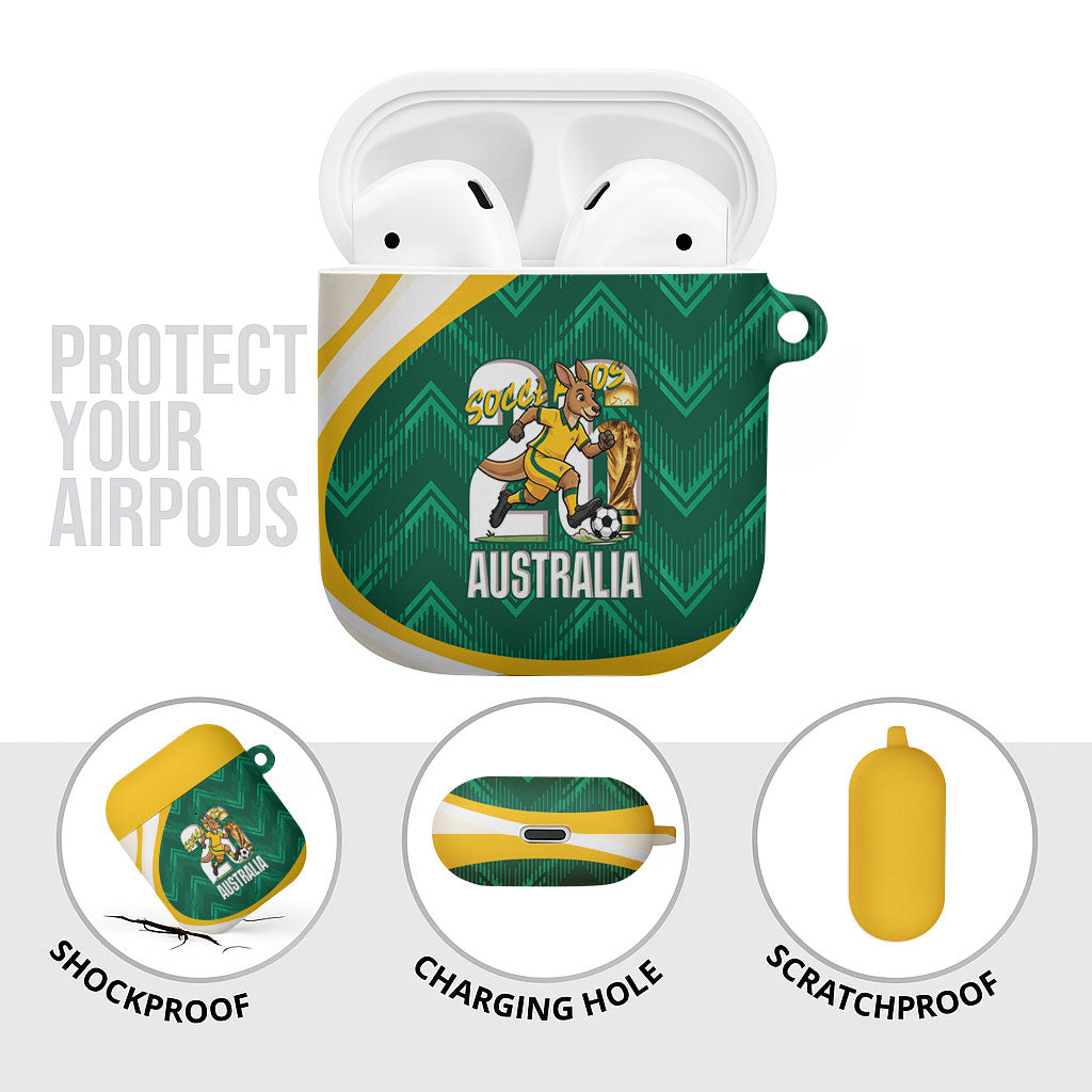 Australia 2026 Soccer AirPods Case Go Socceroos Kangaroo Mascot Green Sporty