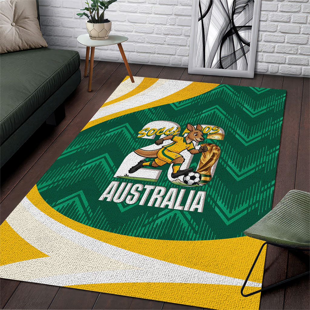 Australia 2026 Soccer Area Rug Go Socceroos Kangaroo Mascot Green Sporty