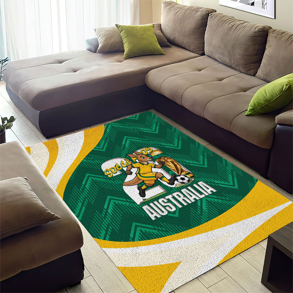 Australia 2026 Soccer Area Rug Go Socceroos Kangaroo Mascot Green Sporty