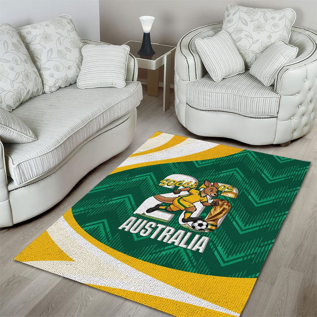 Australia 2026 Soccer Area Rug Go Socceroos Kangaroo Mascot Green Sporty