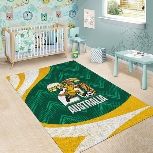 Australia 2026 Soccer Area Rug Go Socceroos Kangaroo Mascot Green Sporty