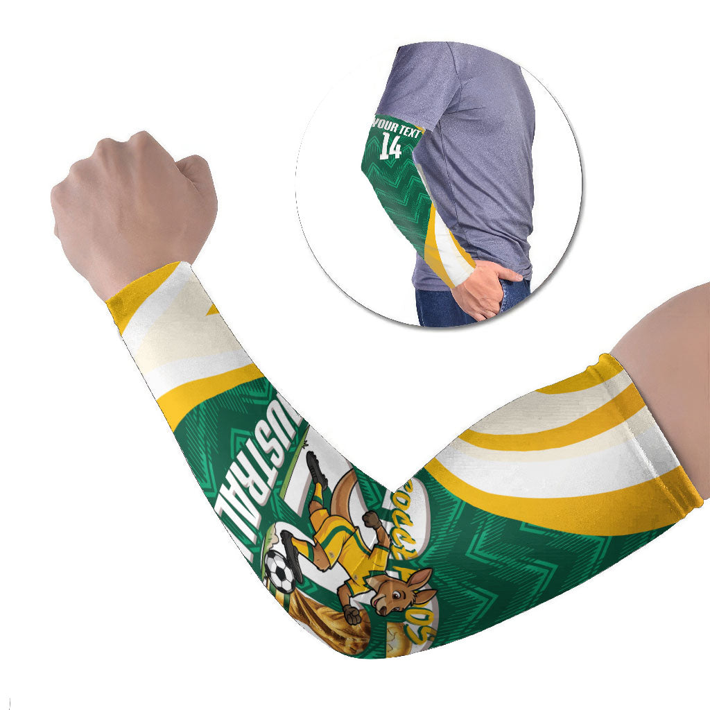 Australia 2026 Soccer Custom Arm Sleeves Go Socceroos Kangaroo Mascot Green Sporty