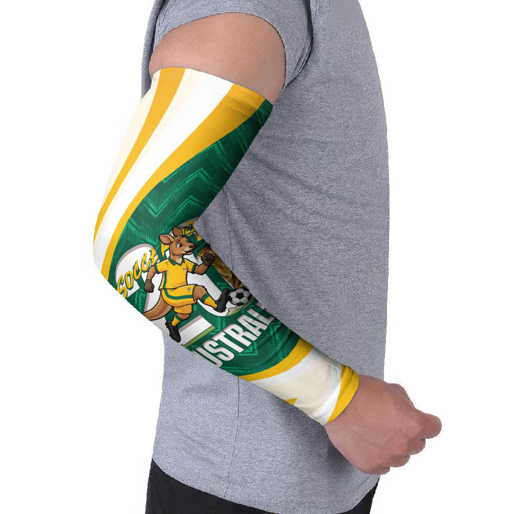 Australia 2026 Soccer Custom Arm Sleeves Go Socceroos Kangaroo Mascot Green Sporty