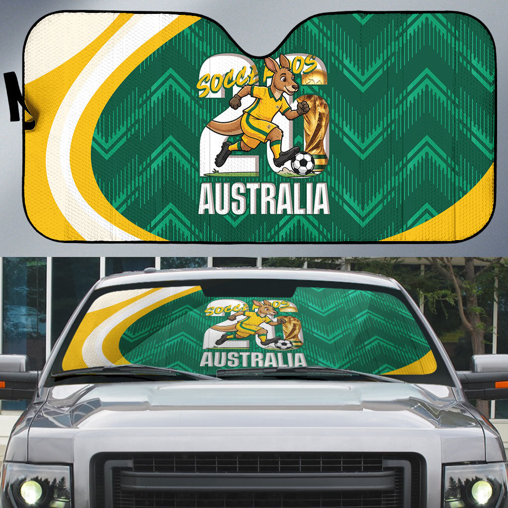 Australia 2026 Soccer Auto Sun Shade Go Socceroos Kangaroo Mascot Green Sporty