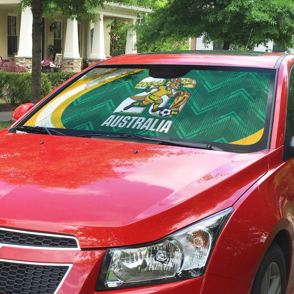 Australia 2026 Soccer Auto Sun Shade Go Socceroos Kangaroo Mascot Green Sporty