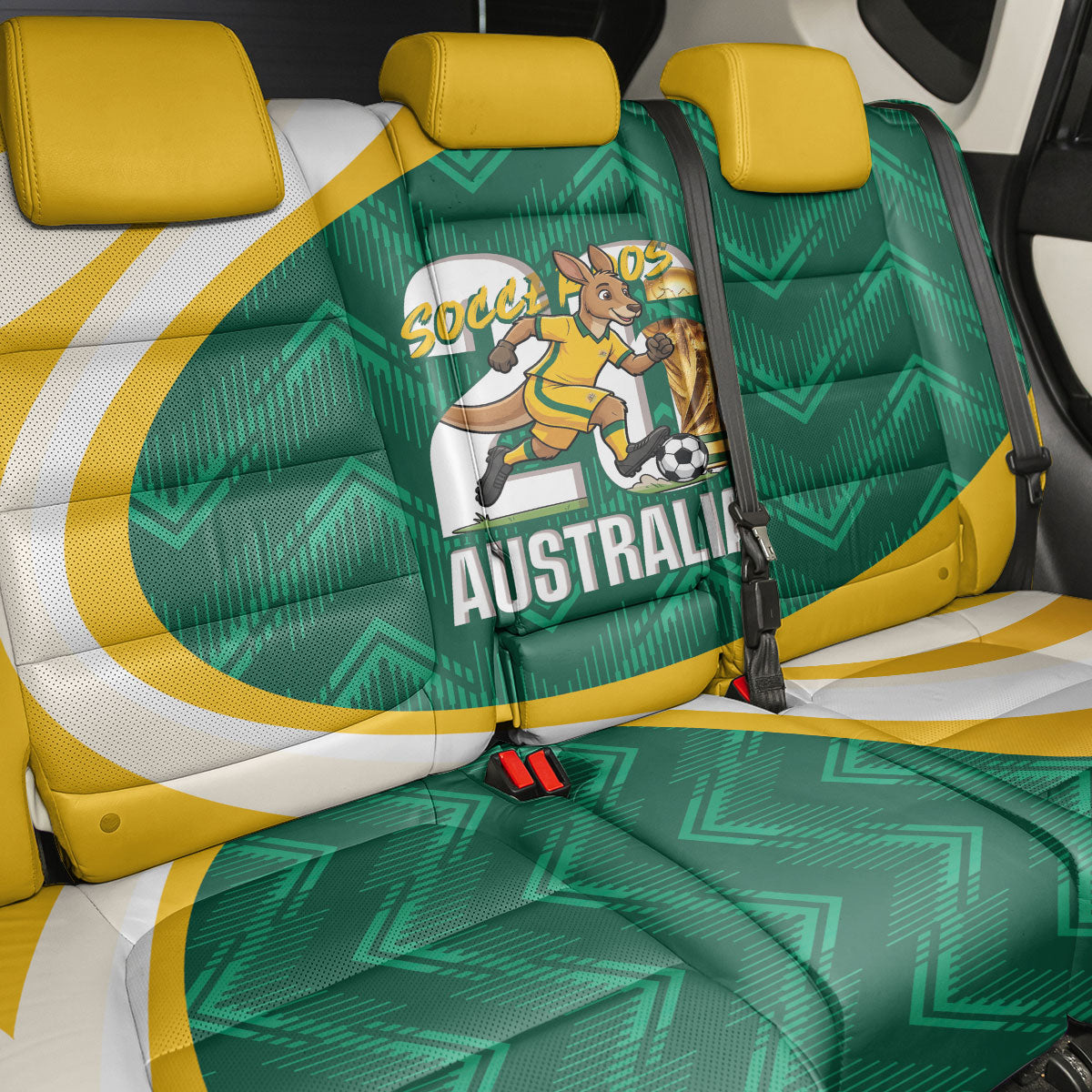 Australia 2026 Soccer Back Car Seat Cover Go Socceroos Kangaroo Mascot Green Sporty