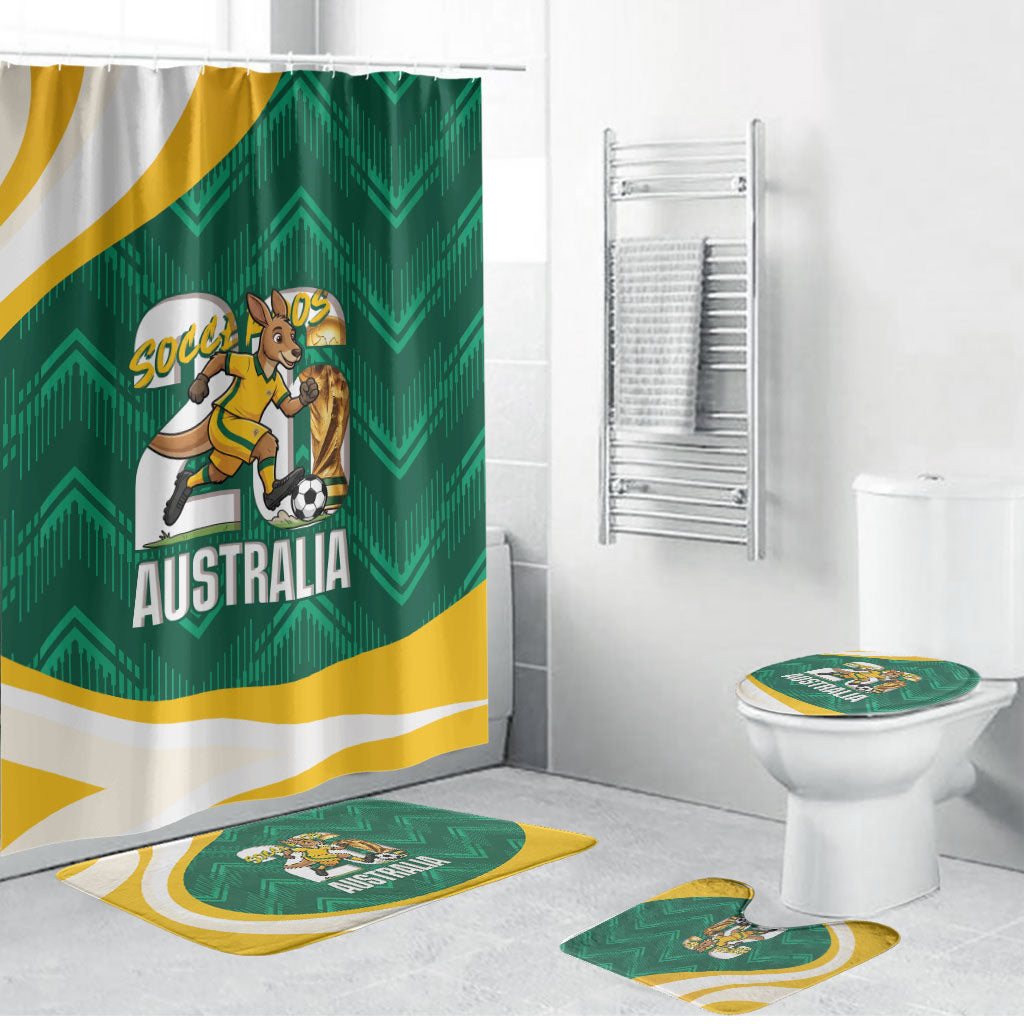 Australia 2026 Soccer Bathroom Set Go Socceroos Kangaroo Mascot Green Sporty