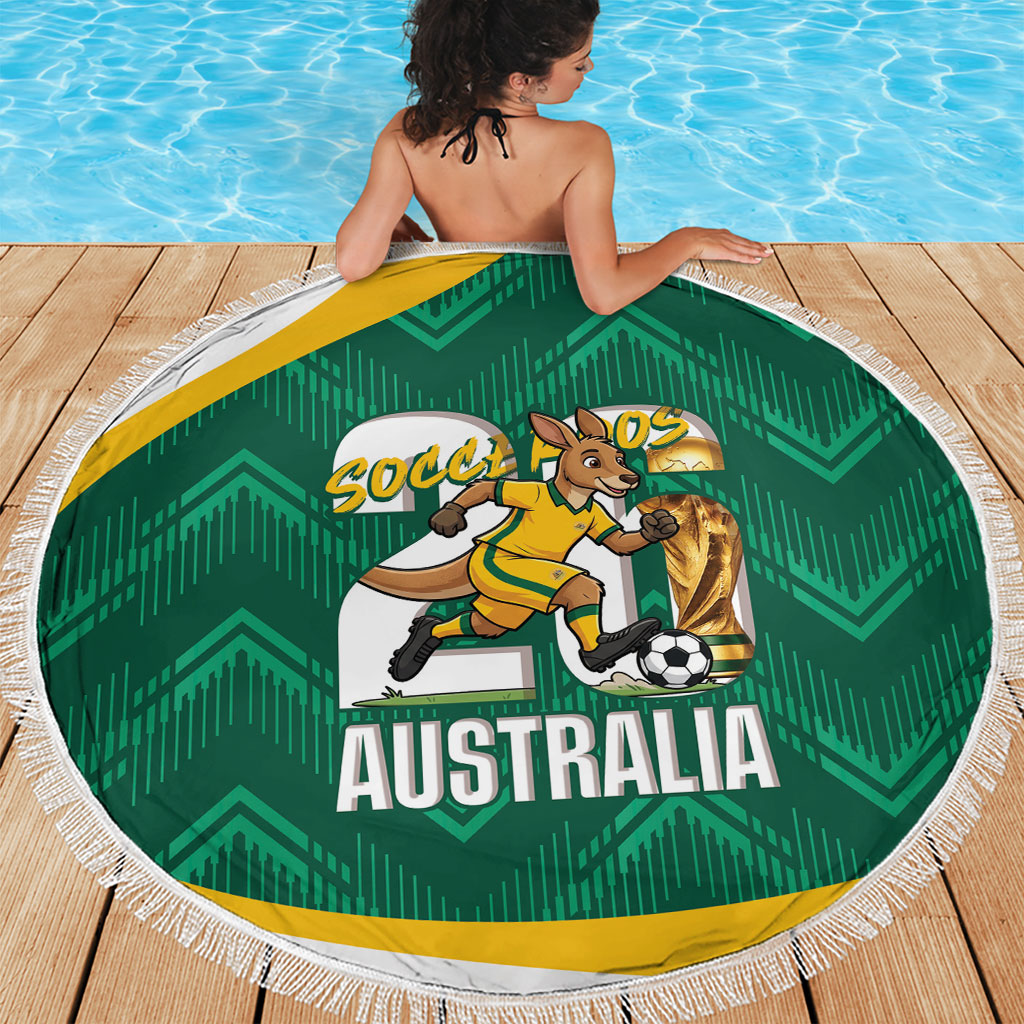Australia 2026 Soccer Beach Blanket Go Socceroos Kangaroo Mascot Green Sporty