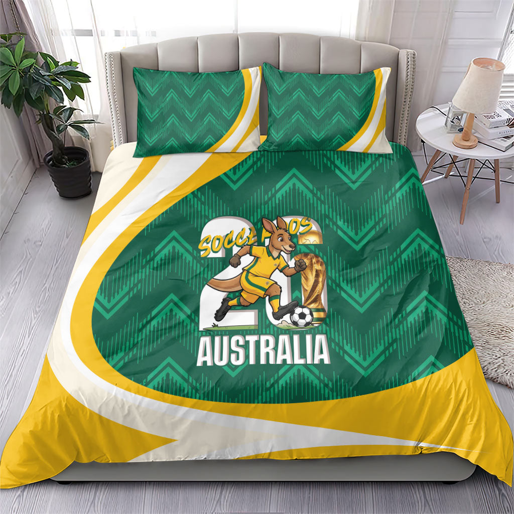 Australia 2026 Soccer Bedding Set Go Socceroos Kangaroo Mascot Green Sporty