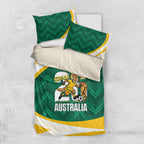 Australia 2026 Soccer Bedding Set Go Socceroos Kangaroo Mascot Green Sporty