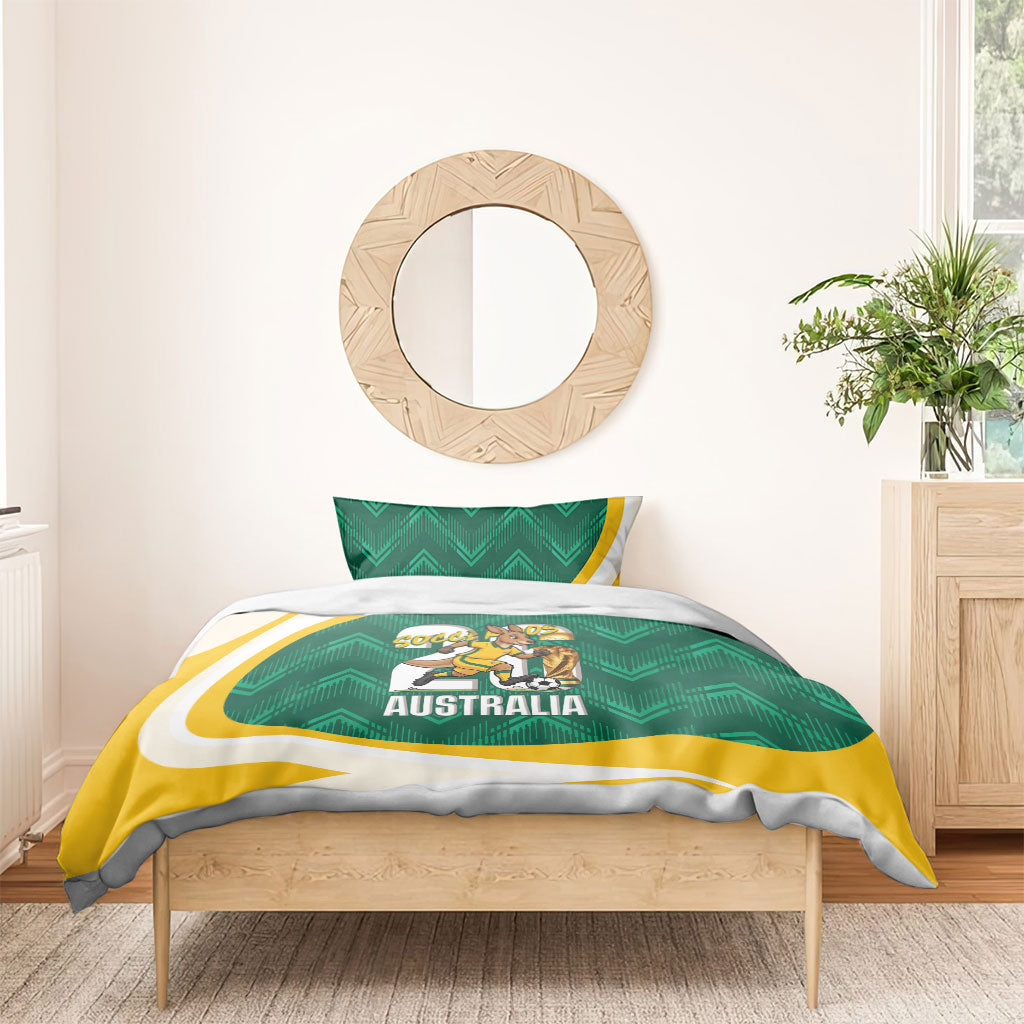 Australia 2026 Soccer Bedding Set Go Socceroos Kangaroo Mascot Green Sporty