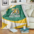 Australia 2026 Soccer Blanket Go Socceroos Kangaroo Mascot Green Sporty