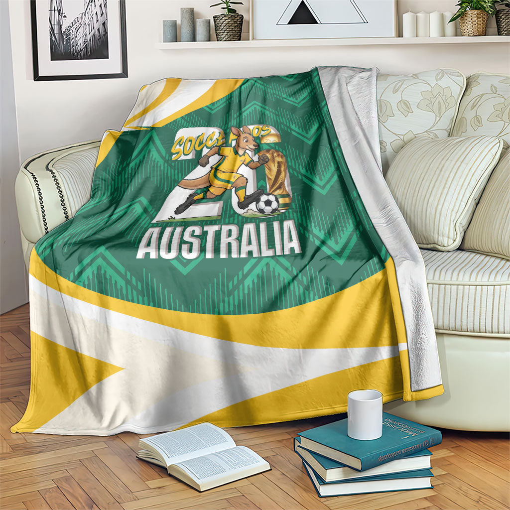 Australia 2026 Soccer Blanket Go Socceroos Kangaroo Mascot Green Sporty