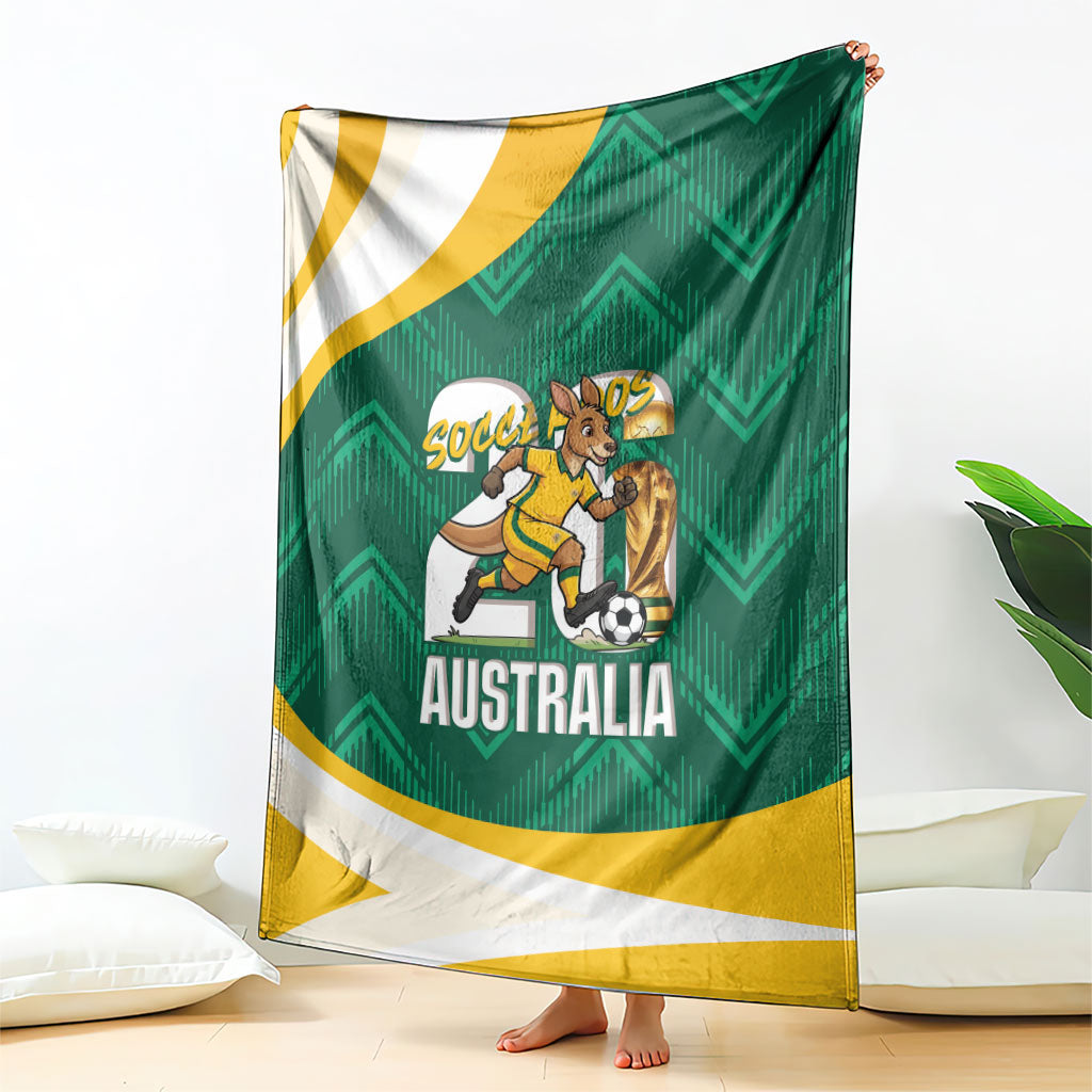 Australia 2026 Soccer Blanket Go Socceroos Kangaroo Mascot Green Sporty