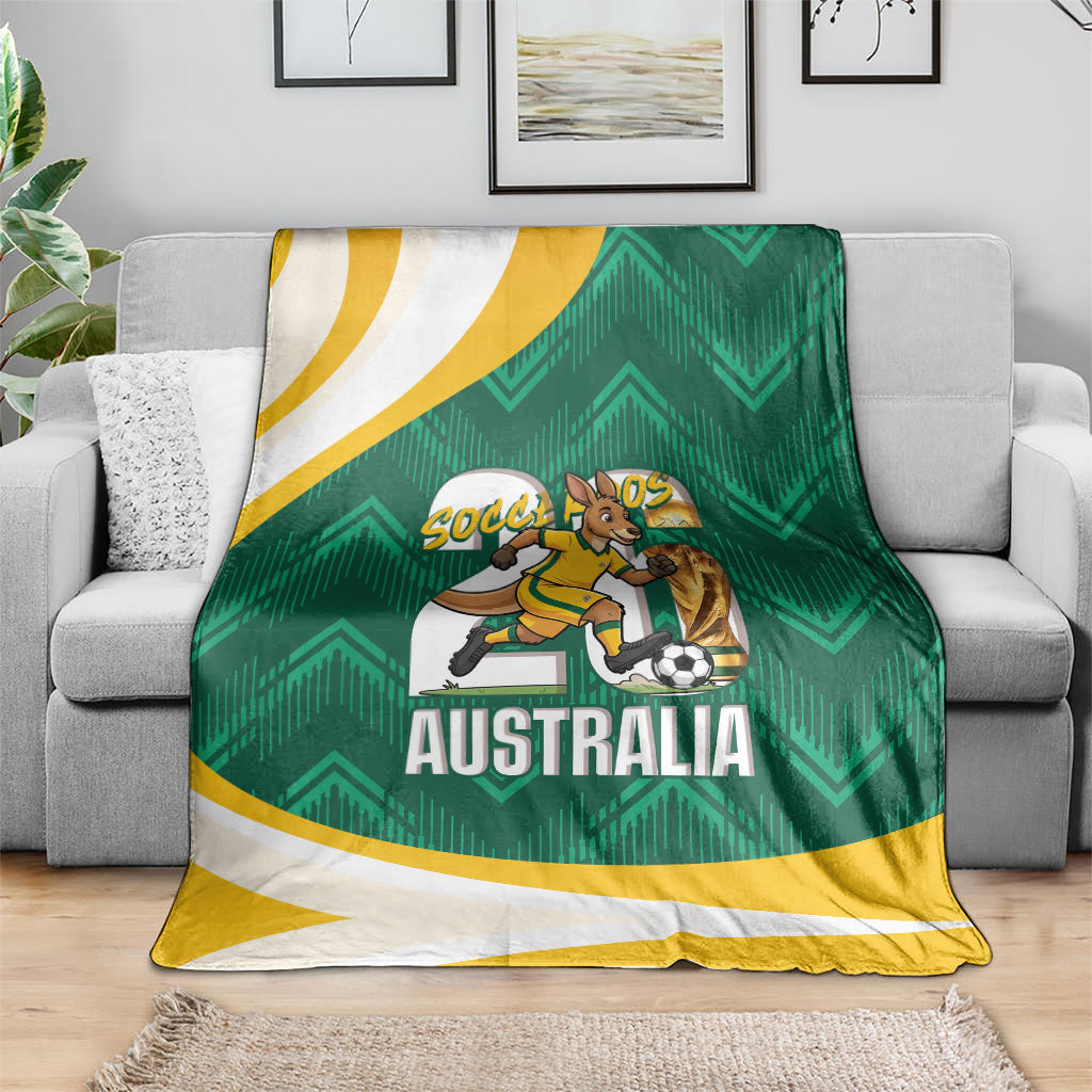 Australia 2026 Soccer Blanket Go Socceroos Kangaroo Mascot Green Sporty