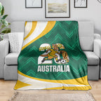 Australia 2026 Soccer Blanket Go Socceroos Kangaroo Mascot Green Sporty
