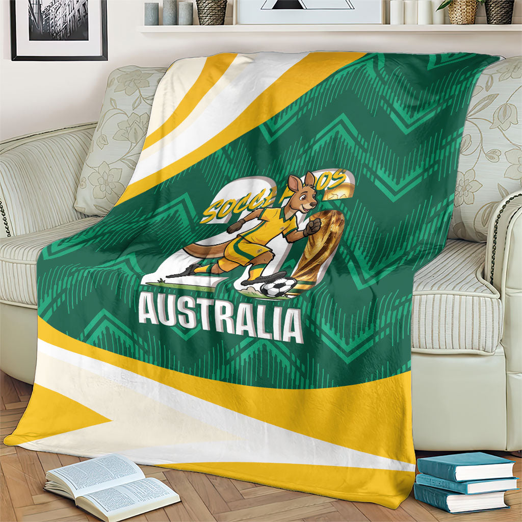 Australia 2026 Soccer Blanket Go Socceroos Kangaroo Mascot Green Sporty