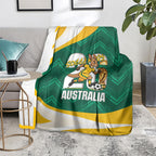 Australia 2026 Soccer Blanket Go Socceroos Kangaroo Mascot Green Sporty