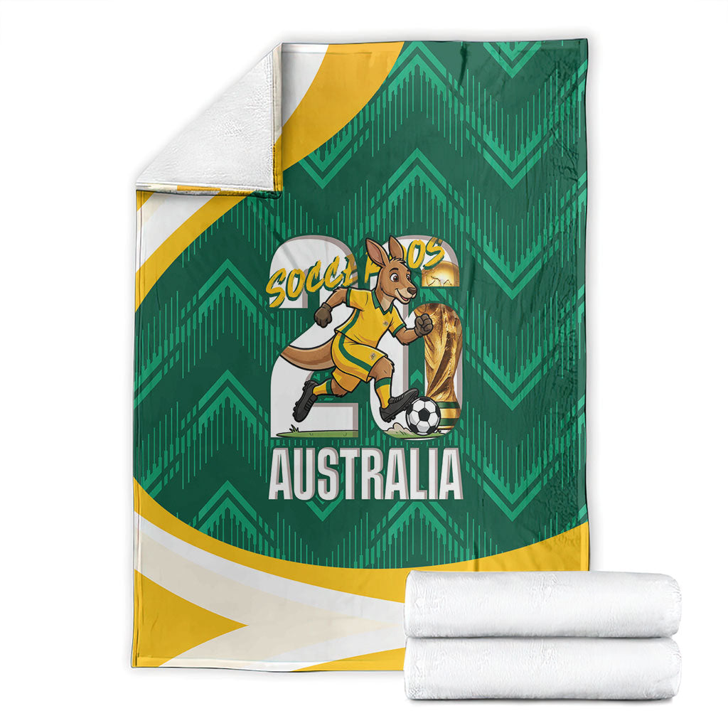 Australia 2026 Soccer Blanket Go Socceroos Kangaroo Mascot Green Sporty