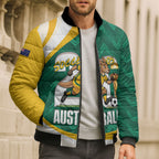Australia 2026 Soccer Custom Bomber Puffer Jacket Go Socceroos Kangaroo Mascot Green Sporty