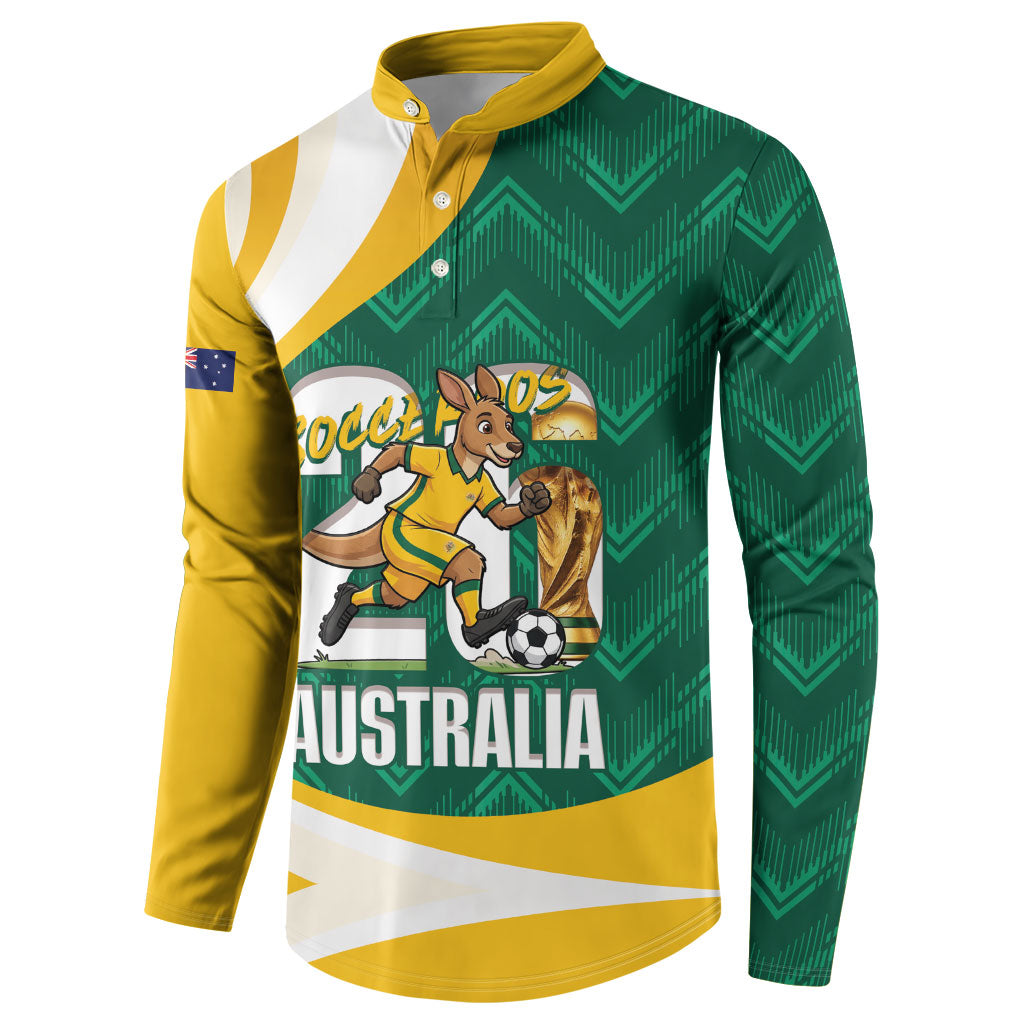 Australia 2026 Soccer Custom Button Sweatshirt Go Socceroos Kangaroo Mascot Green Sporty