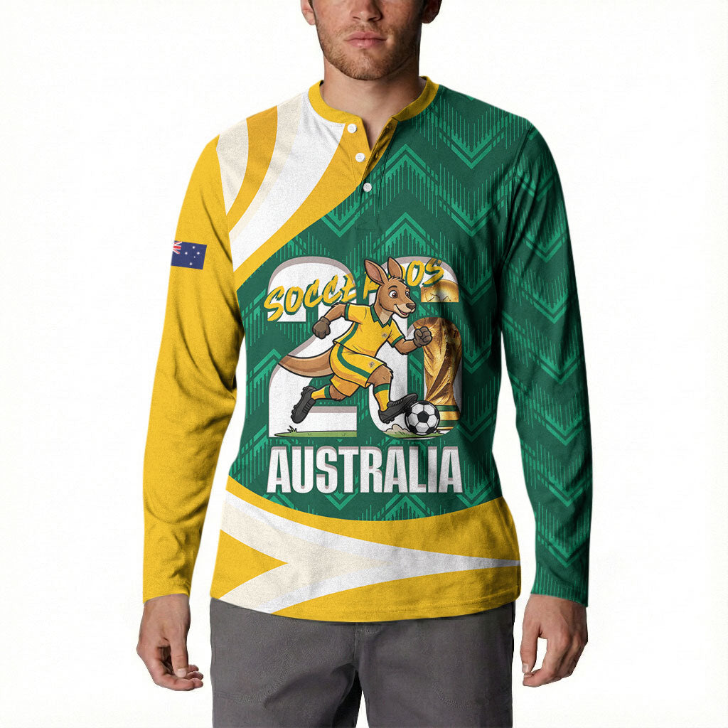 Australia 2026 Soccer Custom Button Sweatshirt Go Socceroos Kangaroo Mascot Green Sporty