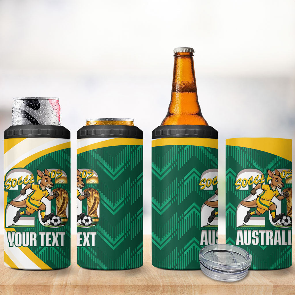 Australia 2026 Soccer Custom 4 in 1 Can Cooler Tumbler Go Socceroos Kangaroo Mascot Green Sporty