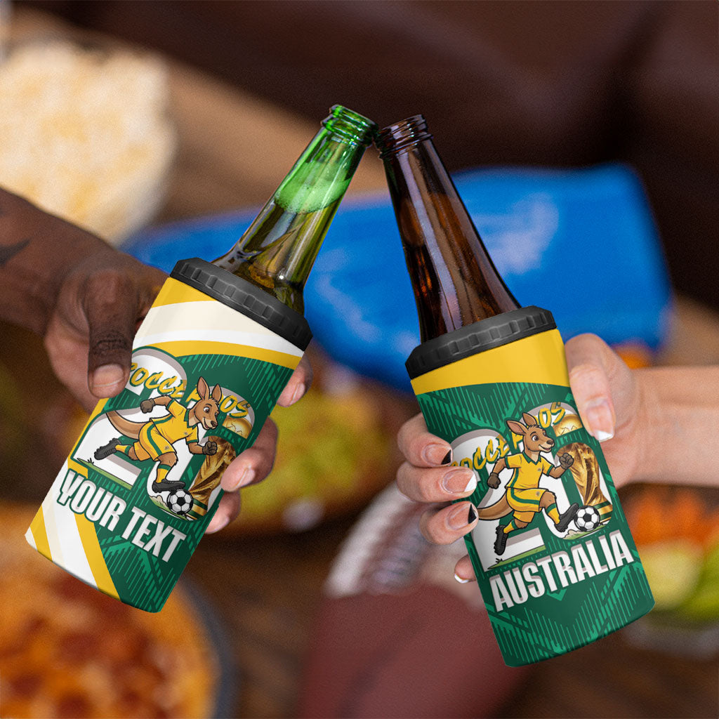 Australia 2026 Soccer Custom 4 in 1 Can Cooler Tumbler Go Socceroos Kangaroo Mascot Green Sporty