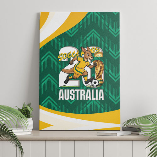 Australia 2026 Soccer Canvas Wall Art Go Socceroos Kangaroo Mascot Green Sporty