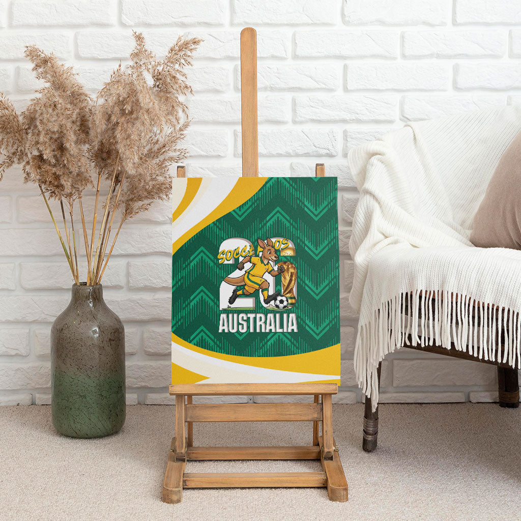 Australia 2026 Soccer Canvas Wall Art Go Socceroos Kangaroo Mascot Green Sporty