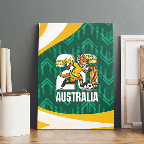 Australia 2026 Soccer Canvas Wall Art Go Socceroos Kangaroo Mascot Green Sporty