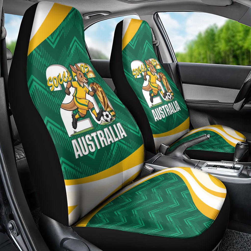 Australia 2026 Soccer Car Seat Cover Go Socceroos Kangaroo Mascot Green Sporty