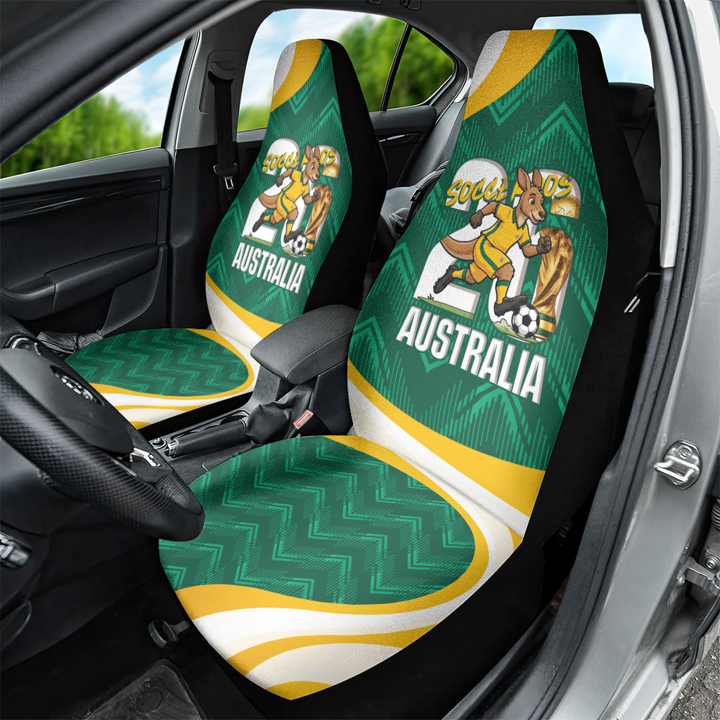 Australia 2026 Soccer Car Seat Cover Go Socceroos Kangaroo Mascot Green Sporty